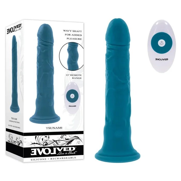 Evolved TSUNAMI – Blue 18.4 cm USB Rechargeable Vibrating Dong with Remote Control