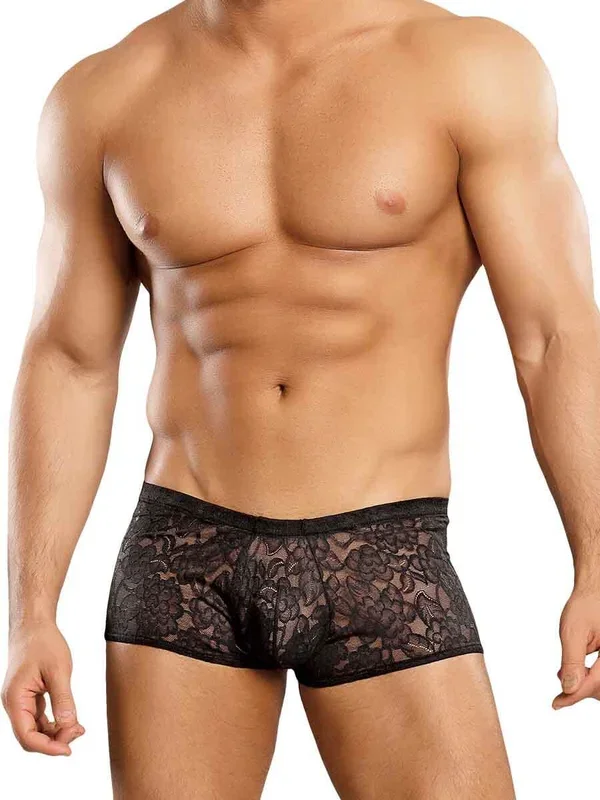 Explore Sensual Style with Male Power Mini Shorts in Stretch Lace Medium