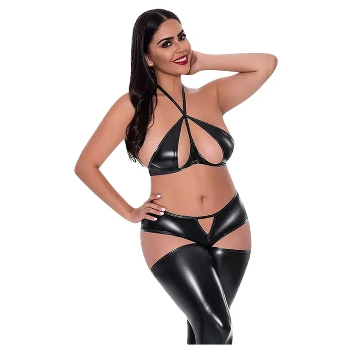 Exposed Liquid Onyx Halter Bra & Cutout Pants