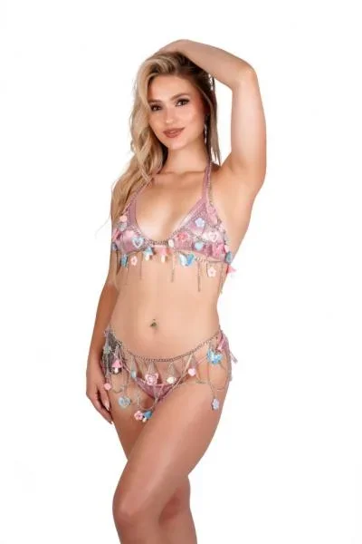 Fairy Mushroom, Flower and Butterflies Bra and Belt Set – Multi – One Size