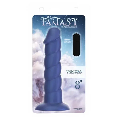 Fantasy Addiction 8-Inch Unicorn Blue Dong with Bonus Vibrator – Dive into Dreamland