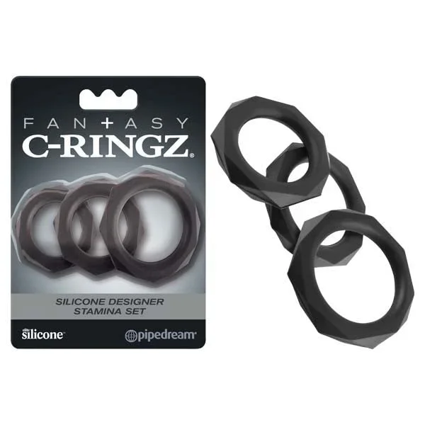 Fantasy C-Ringz Silicone Designer Stamina Set – Black Cock Rings – Set of 3 Sizes