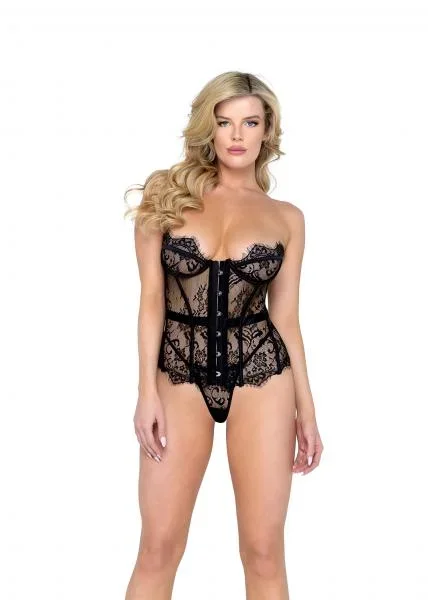 Fantasy Eyelash Lace Bustier and Thong – Black –