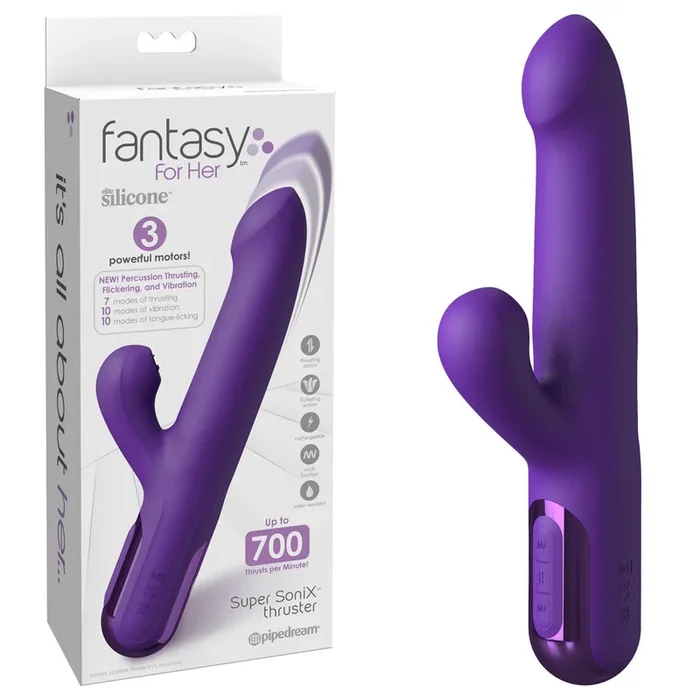 Fantasy For Her Super SoniX Thruster – Purple USB Rechargeable Thrusting Rabbit Vibrator