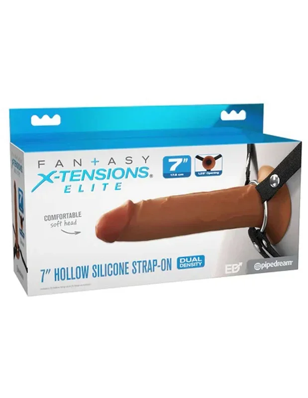 Fantasy X-Tensions Elite 7 inches Silicone Hollow Strap Dual Density – Brown