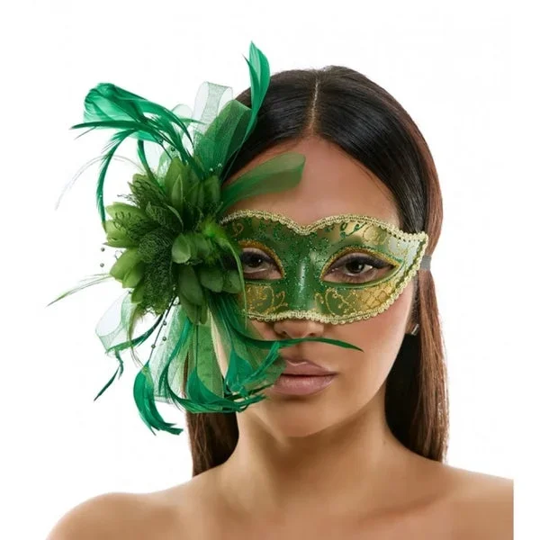 Fascinator Mask with Feathers Aside – Green