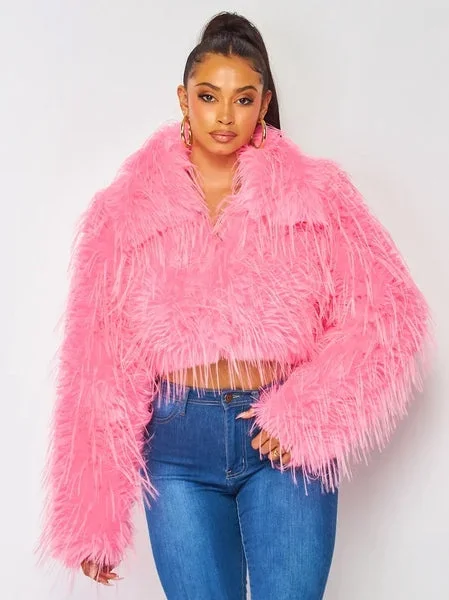 Faux Fur Crop Jacket – Pink –