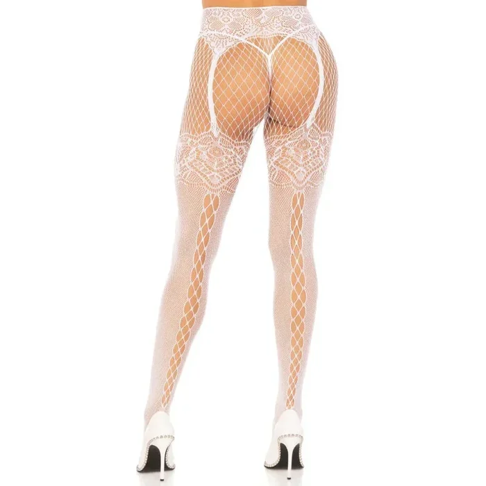 Faye Garter Belt Backseam Tights – One Size – White