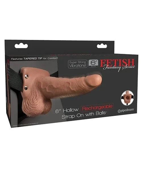 Fetish Fantasy Series 6″ Hollow Rechargeable Strap On with Balls – Tan