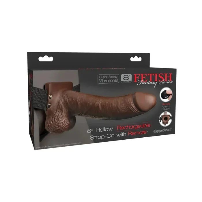 Fetish Fantasy Series 8″ Hollow Rechargeable Strap-on With Remote – Brown