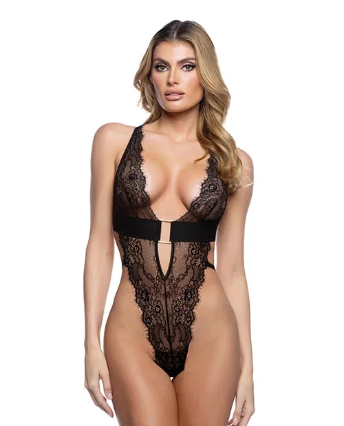 Fever Dream Chantilly Eyelash Lace and Stretch Satin Teddy – Black MD