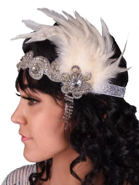 Flapper Beaded Headband – White/Silver