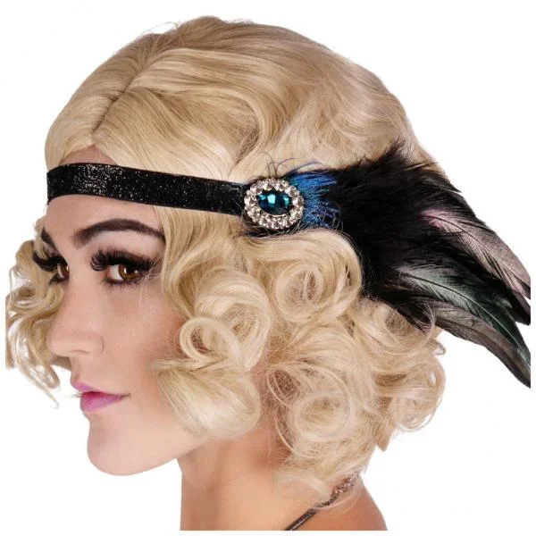Flapper Headband with Large Stone – Black