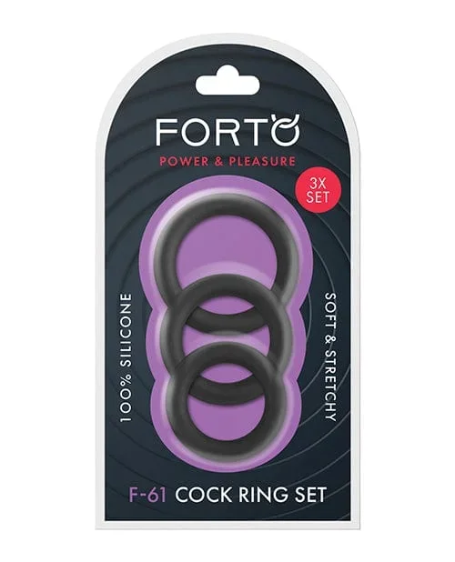 Forto F-61 Liquid 3 Piece Cock Ring Set – Black