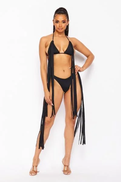 Fringe Bikini Set – Black –