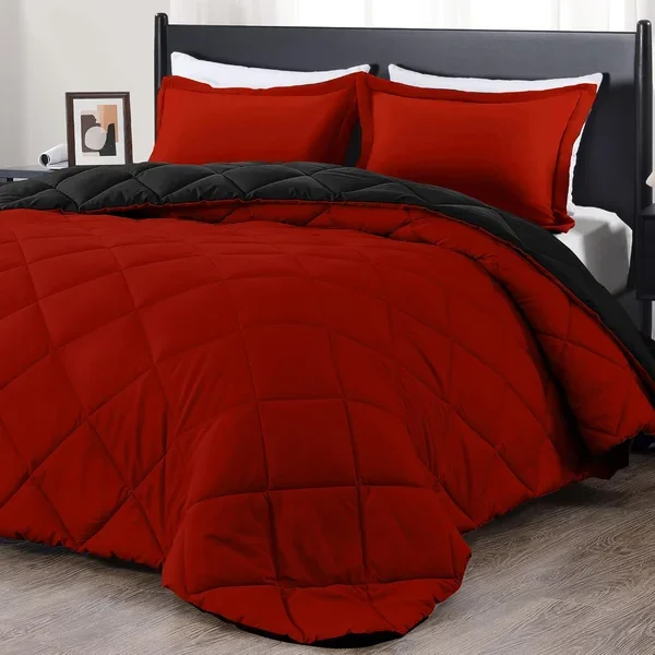Full Size Comforter Set, Lightweight Solid Down Alternative Reversible, 3-Piec
