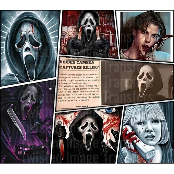 Ghost Face Collage 20 oz Skinny Straight Tumbler Wrap