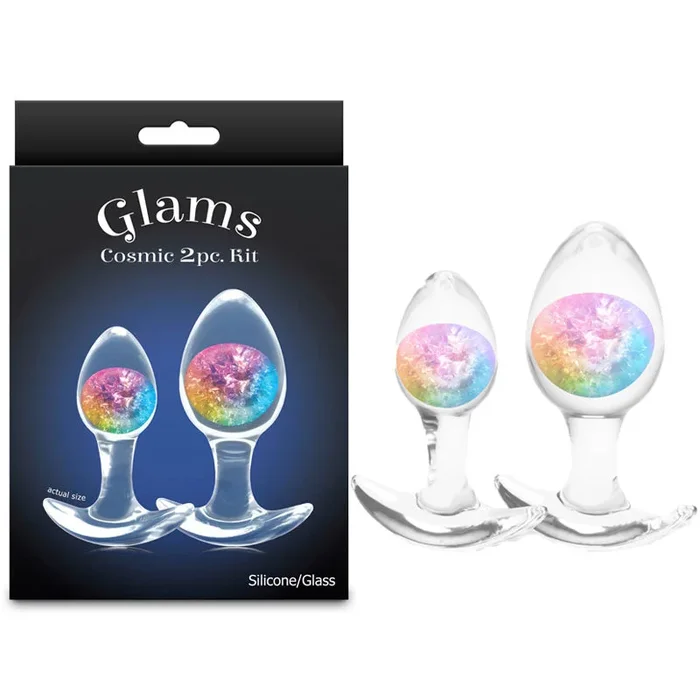 Glams Cosmic 2pc Kit – Rainbow – Clear/Rainbow Butt Plugs – Set of 2 Sizes