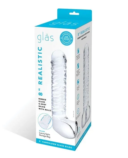 Glas 8″ Realistic Ribbed Glass G-spot Dildo W-balls – Clear