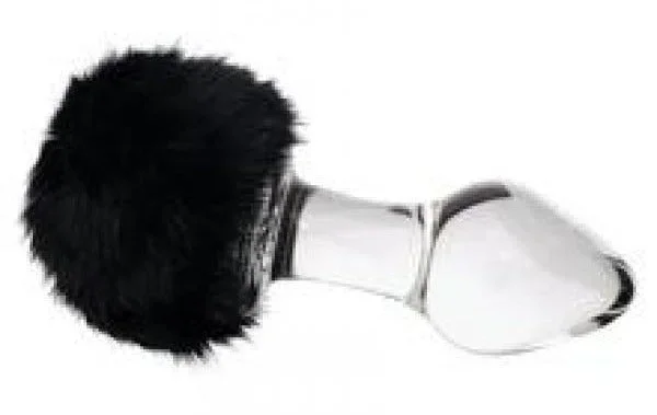 Glass Plug With Rabbit Tail – Black