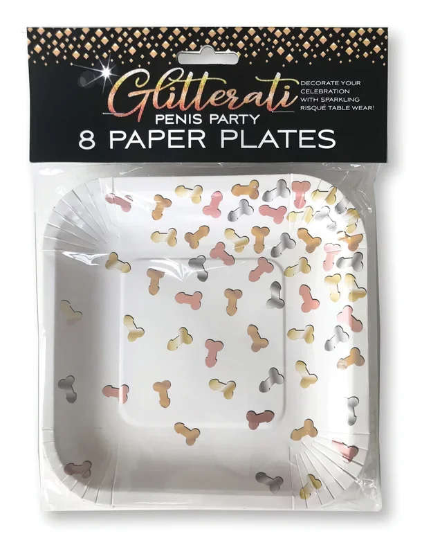 Glitterati Penis Party Paper Plates – Pack of 8 Sparkling Risqué Plates