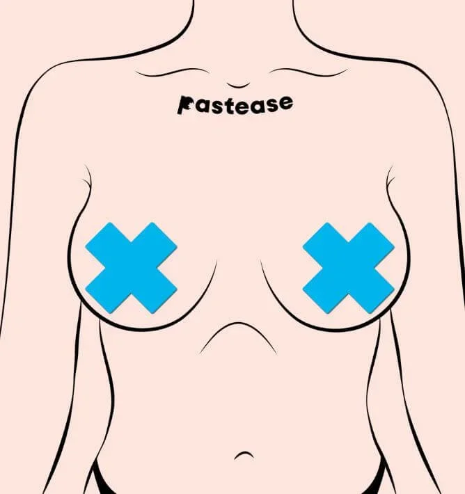 Glow-in-the-Dark Neon Turquoise Cross Pasties Nipple Covers by Pastease