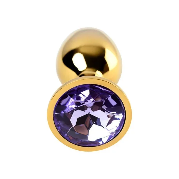 Gold Metal Anal Plug W Amethyst Crystal Small Non Vibrating Butt Plugs