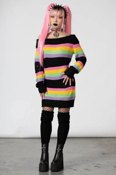 Good Vibes Knit Sweater Dress – Rainbow –