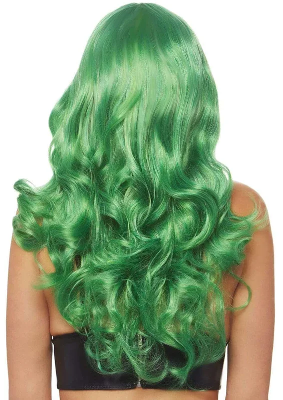 Green Long Wavy Bang Wig 24 Inch Synthetic Hair Accessory