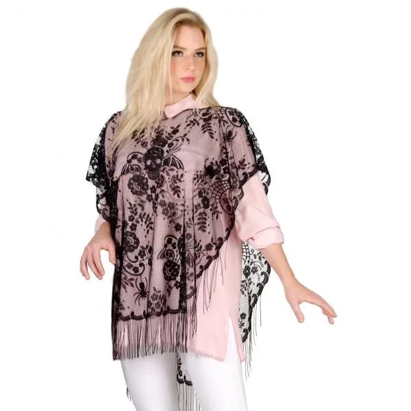 Halloween Lace Fringe Poncho – Black – One Size
