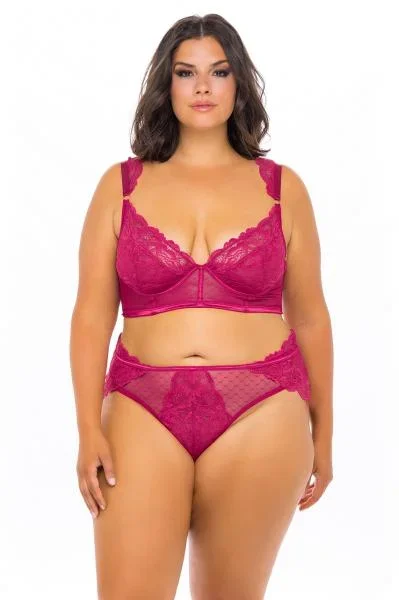 Harper Underwire Bra Set with Lace and Mesh Detail – Cherries Jubilee –