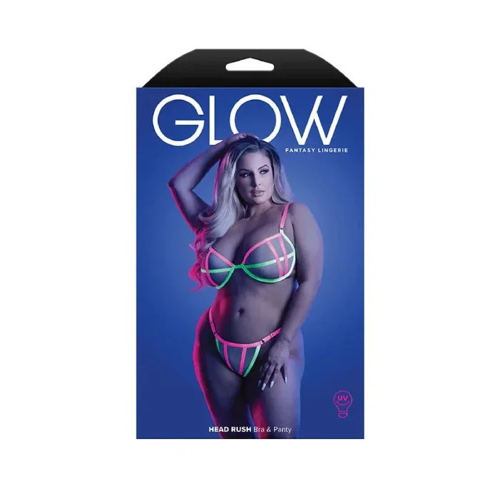 Head Rush Contrast Bra and Panty – Queen – Neon Pink
