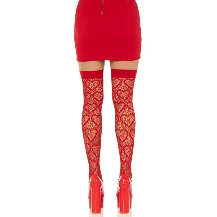 Heart Net Thigh Highs – One Size – Red
