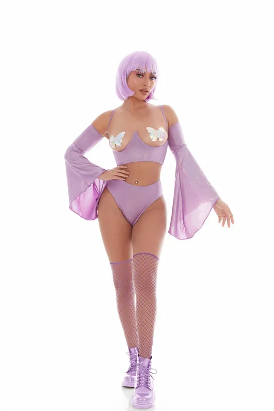 Holo Hun Purple Lingerie Set 5pc Bra Panty Thigh Highs