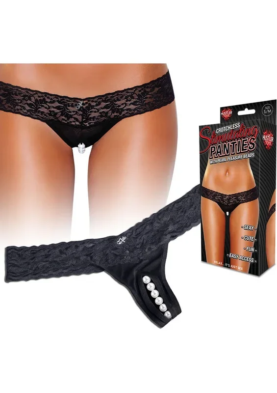 Hustler Toys Crotchless Stimulating Panties Thong with Pearl Pleasure Beads