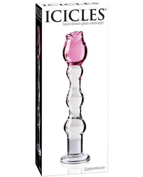 Icicles No. 12 Hand Blown Glass Massager – Clear with Rose Tip