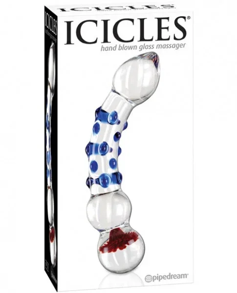 Icicles No. 18 Hand Blown Glass Massager – Clear w/Blue Knobs