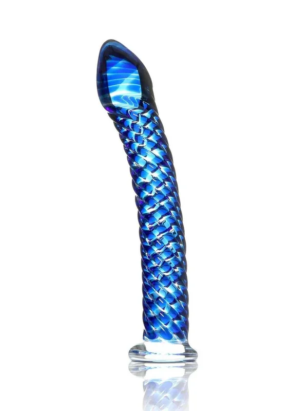 Icicles No. 29 Ribbed Glass G-Spot Dildo 7in – Blue