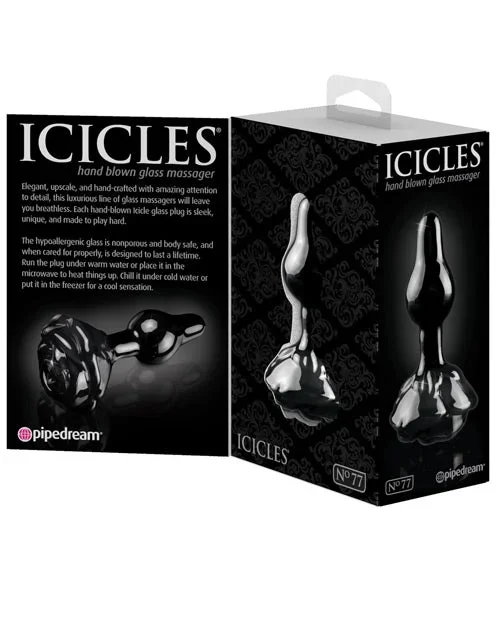 Icicles No. 77 Hand Blown Glass Rose Butt Plug – Black