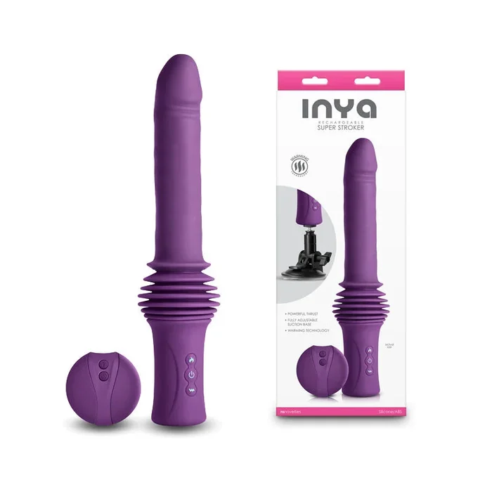 INYA Super Stroker – Purple – Purple 36.8 cm USB Rechargeable Thrusting Vibrator with Remote Control & Stand