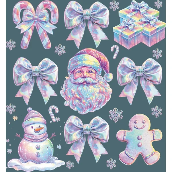 Iridescent Christmas Images Including Santa DTF (direct-to-film) Transfer