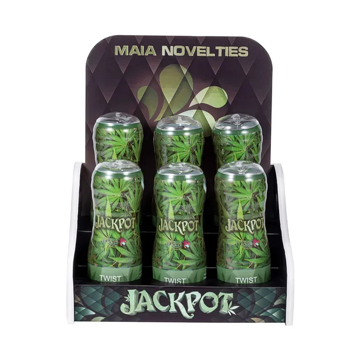 Jackpot Cannabis Aircraft Cup Style Male Masturbator with Crystal Clear Stroker 6 Pieces Display