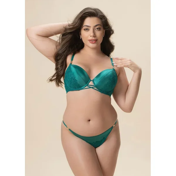 JESSICA Plus Green Lace Push-Up Underwired Molded Cup Demi Bra