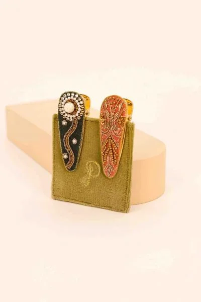 Jeweled Pearl Hair Clips – Sunflower/Mosaic in Coral