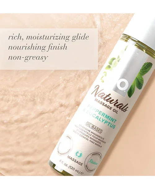 JO Naturals Massage Oil Peppermint Eucalyptus 4 Oz Bottle