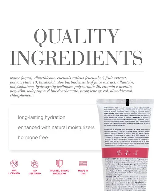 JO Renew Vaginal Moisturizer Original 4 Oz Aloe Vera Vitamin E Hydrating Cream