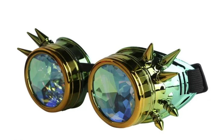 Kaleidoscope Steampunk Goggles – Psychedelic Yellow/Turquoise – One Size