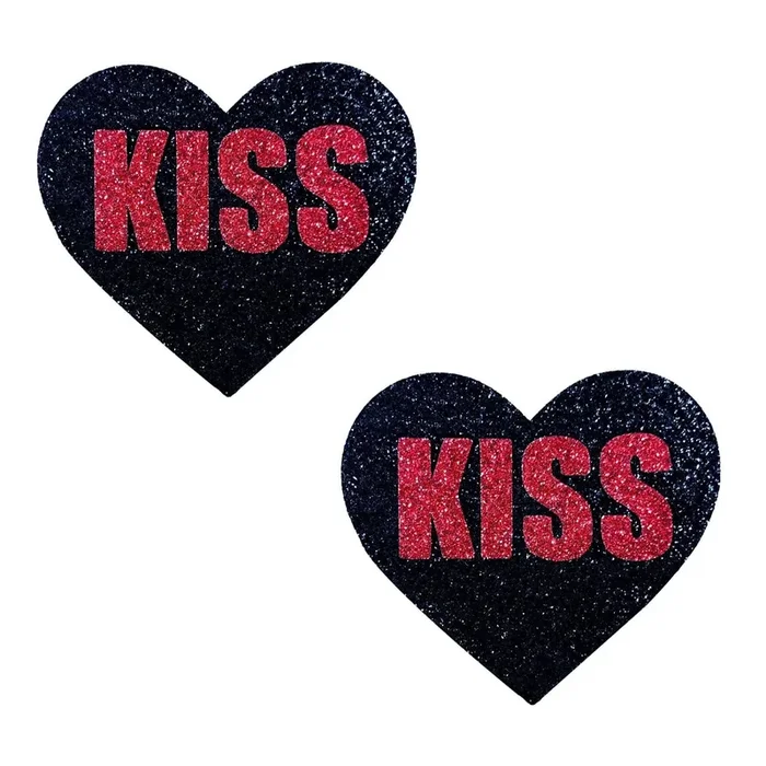 Kiss Red Black Valentine Glitter Heart Nipple Cover Pasties