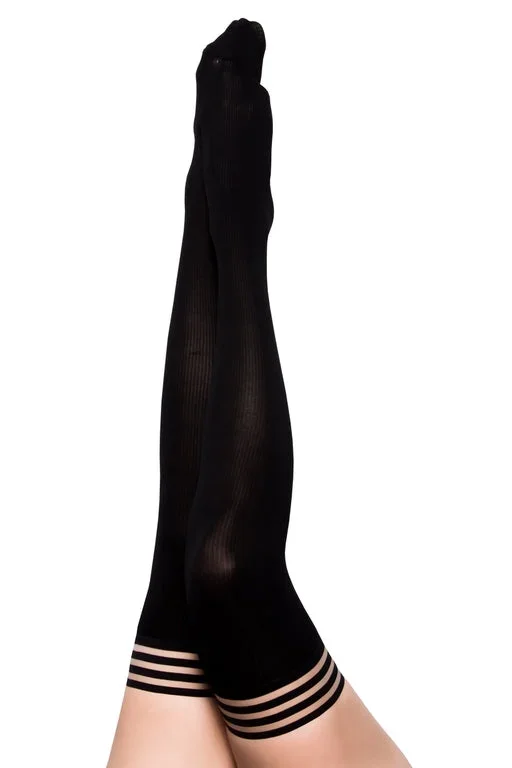 Kixies DanaLynn Black Ribbed Thigh High Stockings Size D