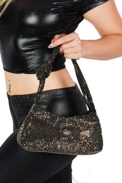 Knotted Rhinestone Clutch Handbag – Black